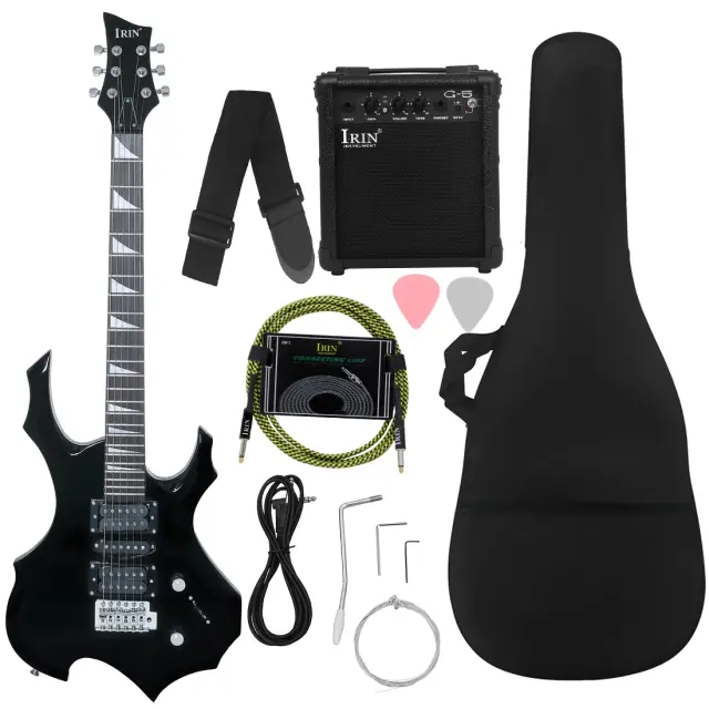 Guitarra Elétrica IRIN Black Flame com 24 Trastes, Corpo Bege, Acessórios Completos e Saco Inclusos