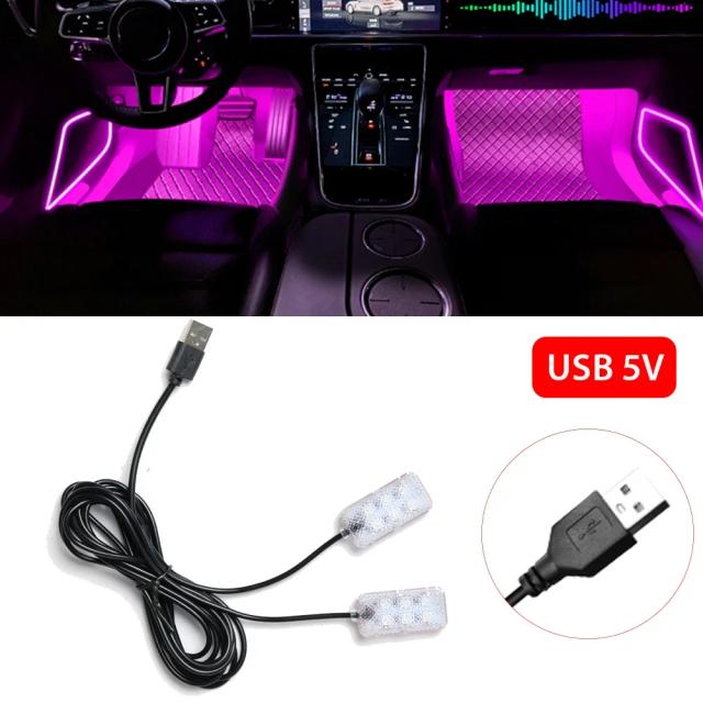 Kit de Iluminação LED Neon para Interior de Carro - Luzes Ambientais RGB 5V/12V para Decoração e Efeitos Especiais
