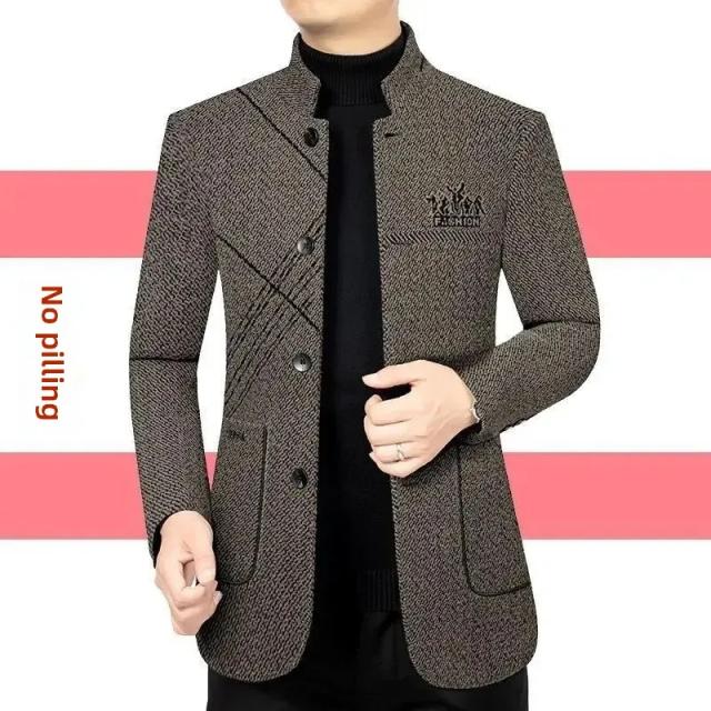 Inverno novo casaco de lã masculino estilo casual engrossado jaqueta algodão forrado meia idade juventude solto ajuste casaco da china continental