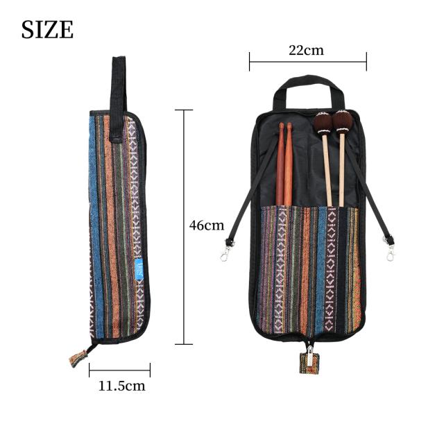 Bolsa para Baquetas Estilo Étnico Listrada em Oxford Impermeável com Alta Capacidade para Percussão