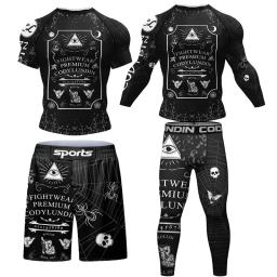 MMA camiseta e shorts conjunto para homens, boxe Rash Guard, ginásio esporte camisas, luta brasileira, crânio, jiu jitsu, MMA Rash Guard - Image 1