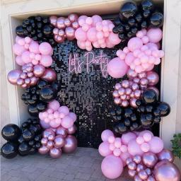 Kit Arco Garland Balão em Rosa e Preto, Decoração De Fundo, Metálico, Aniversário, Casamento, Halloween, Festa de Ano Novo, 151Pcs - Image 1