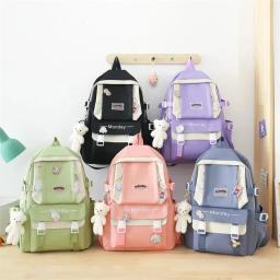 Mulheres Harajuku Canvas Saco de Escola Set, Laptop Bags para Meninas Adolescentes, Mochila Kawaii, Saco de Livro Estudante Universitário, 4 Pcs - Image 6