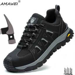 Sapatos de segurança de dedo do pé de aço homens botas de segurança de trabalho leve respirável confortável tênis botas masculinas sapatos antiderrapantes - Image 1