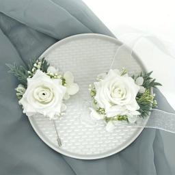 White Rose Wedding Wrist Corsage e Boutonniere Set, Noiva, Dama de honra, Homem, Noivo, Flores do casamento Acessórios, 1, 6Pcs - Image 2