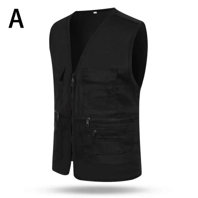 Colete Tático Outdoor Multi Bolso Masculino Caminhadas Pesca Fotografia Zipper Jacket