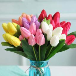 1 pçs 7 cabeça artificial flor dia das mães simulação tulipa presentes para mãe látex real casamento nupcial buquê decoração de casa - Image 1