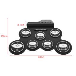 Kit de Bateria Eletrônica com Baquetas e Pedal Sustain, Rolo de Mão, Bateria de Música Dobrável, Prática Portátil, USB, Kit 7-Pad - Image 6