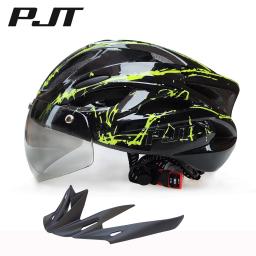 Capacete de bicicleta com viseira solar e lente para adultos, capacetes de ciclismo leves, respiráveis, coloridos, acessórios de bicicleta, para 57-62cm - Image 1