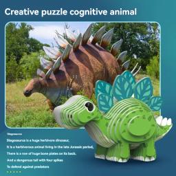 Quebra-cabeça tridimensional infantil, montagem de jardim de infância, brinquedo intelectual de educação precoce, dinossauro, modelo animal, papel - Image 4