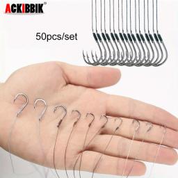 Ackibbik 50pcs anzóis de pesca de tamanho pequeno com linha PE 3 # -12 #   Ganchos de pesca pré-amarrados Gancho de corda Gancho de sub-linha para pesca de carpa - Image 1