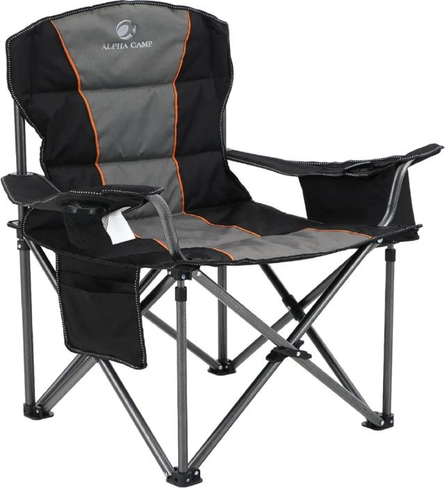 Cadeira Dobrável Acolchoada ALPHA CAMP para Camping com Suporte de Copo e Capacidade de 450 LBS