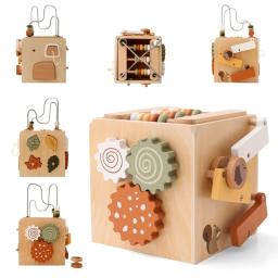 Brinquedos Montessorri de madeira para bebê, foguete de castelo, cinco em 1, brinquedos multifuncionais, máquina de café, sorvete, brinquedos educativos - Image 6