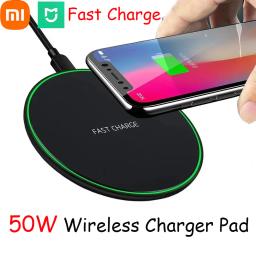 Xiaomi mijia 50w almofada carregador sem fio para iphone 14 13 16 15 11pro xs max indução estação de carregamento sem fio rápido para samsung - Image 1