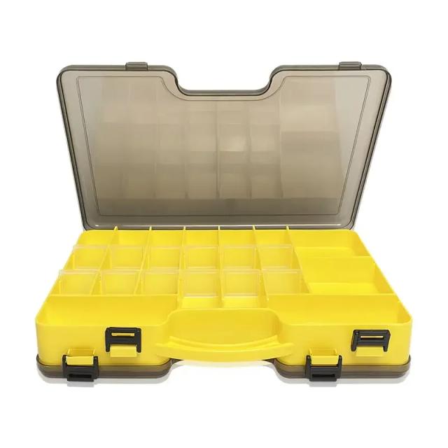 Caixa de Equipamento de Pesca Dupla Face com Compartimentos Móveis 295mm Amarelo