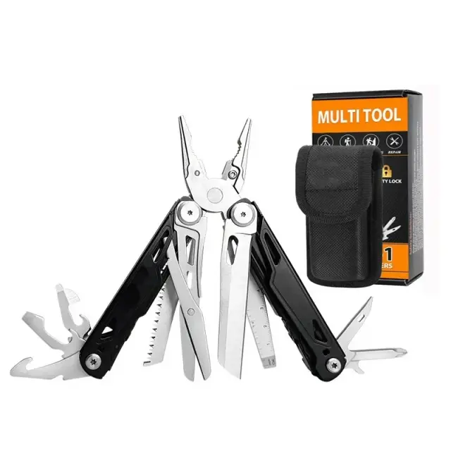 Equipamento Portátil Multifuncional para Camping com Kit de Ferramentas e Alicate Dobrável em Aço Inoxidável