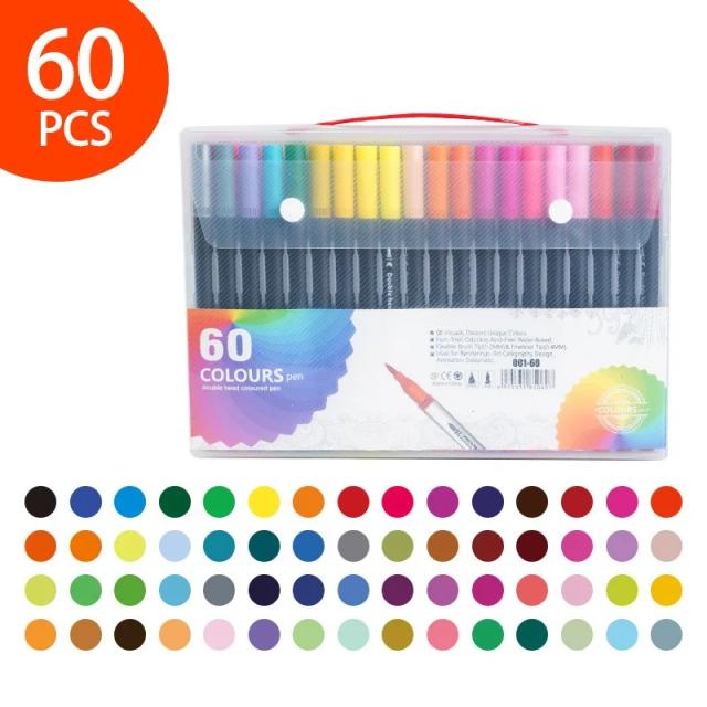 Marcadores Fine Brush Pen em Dupla Dica - Ideal para Colorir, Mão Lettering e Desenho - Disponíveis em 12 a 120 Pcs