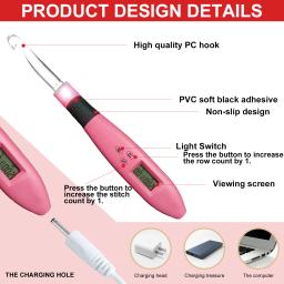 Conjunto de crochê com luz LED, agulha de tricô, ergonômico, linha número, tricô gancho, DIY, 17 PCs, Novo - Image 4