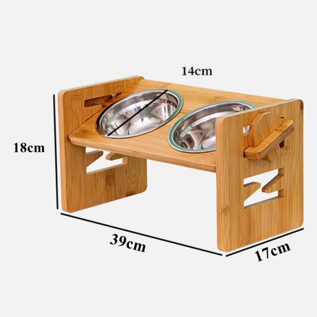 Tigelas de Bambu Elevadas Ajustáveis para Comida e Água de Cachorros, Gatos e Coelhos