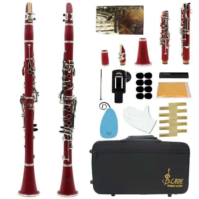 Clarinete de Madeira SLADE-Professional Bb com 17 Chaves, Caixa, Acessórios de Limpeza e Palhetas Inclusos