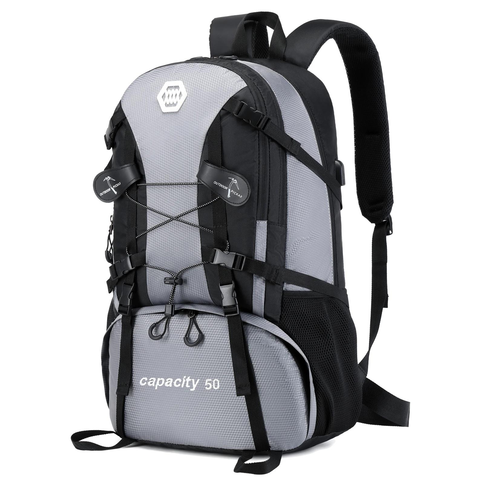 Mochila de caminhada ao ar livre de grande capacidade para homens e mulheres, impermeável Camping Bag Compartimento de sapato 50L - Image 1