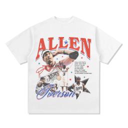 T-shirt de manga curta de algodão para fã de basquetebol americano, top de manga curta, vintage e casual, estilo verão - Image 1