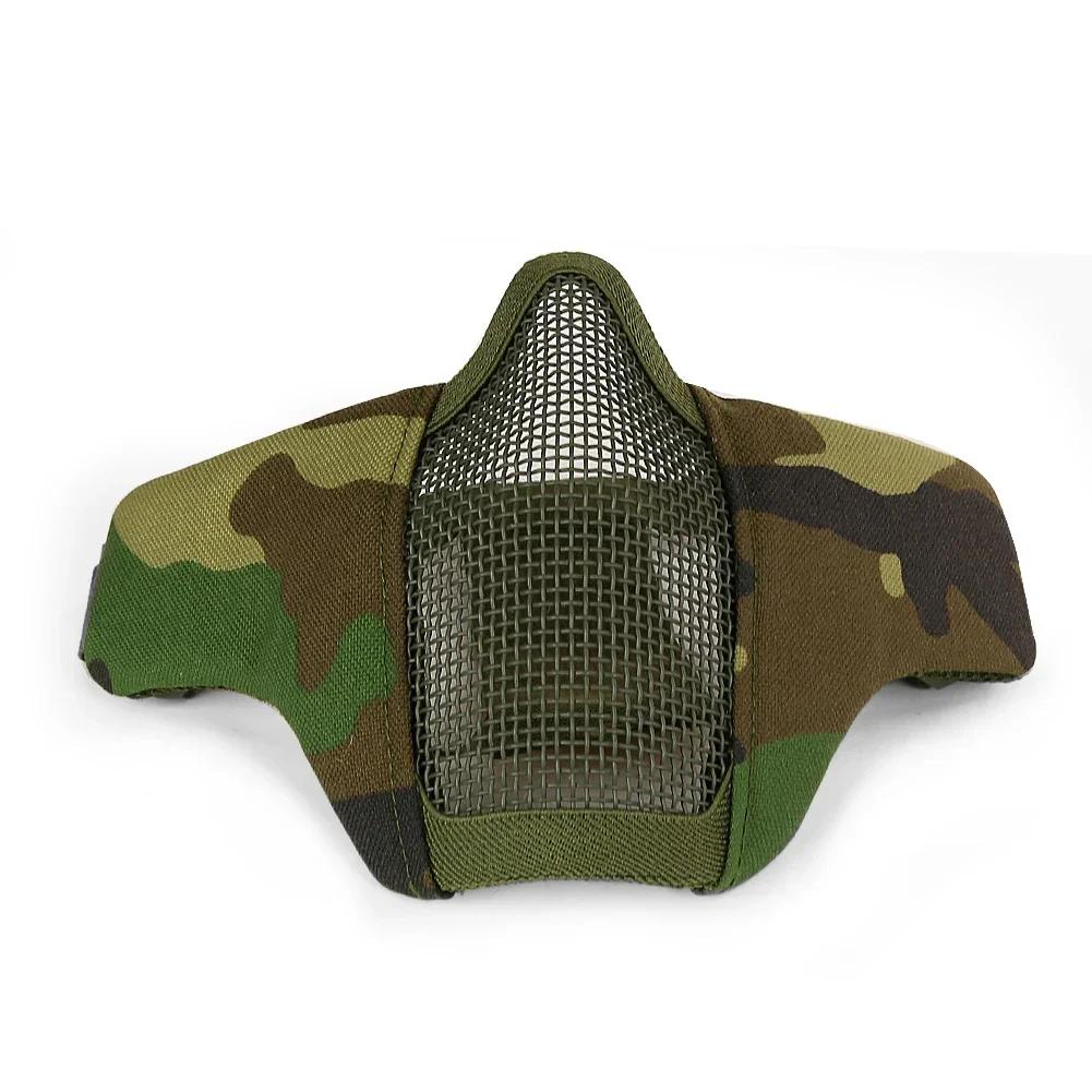 Máscara tática airsoft paintball meia face camuflada meia face inferior metal rede de aço máscara de malha caça máscara protetora - Image 2