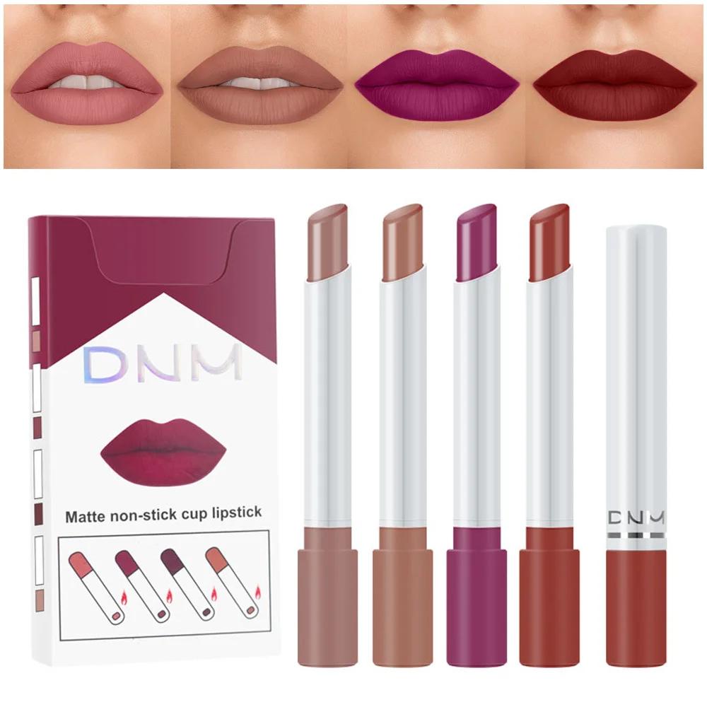 Conjunto de batons com espelho líquido para mulheres, duradouro, impermeável, antiaderente, brilho labial fosco, cosméticos, maquiagem, 4 peças - Image 1