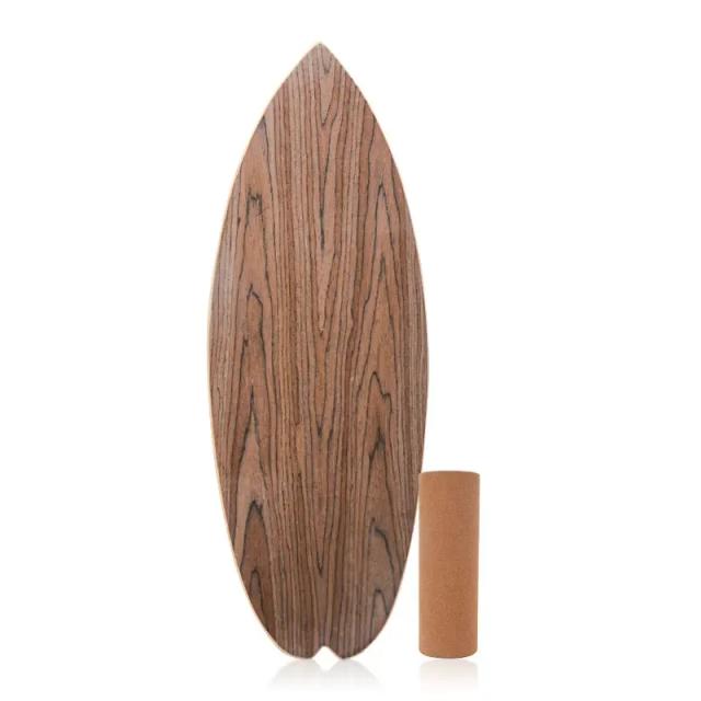 Placa de Equilíbrio de Surf Personalizada em Madeira para Treinamento de Core com Rolo de Cortiça para Academia e Fitness
