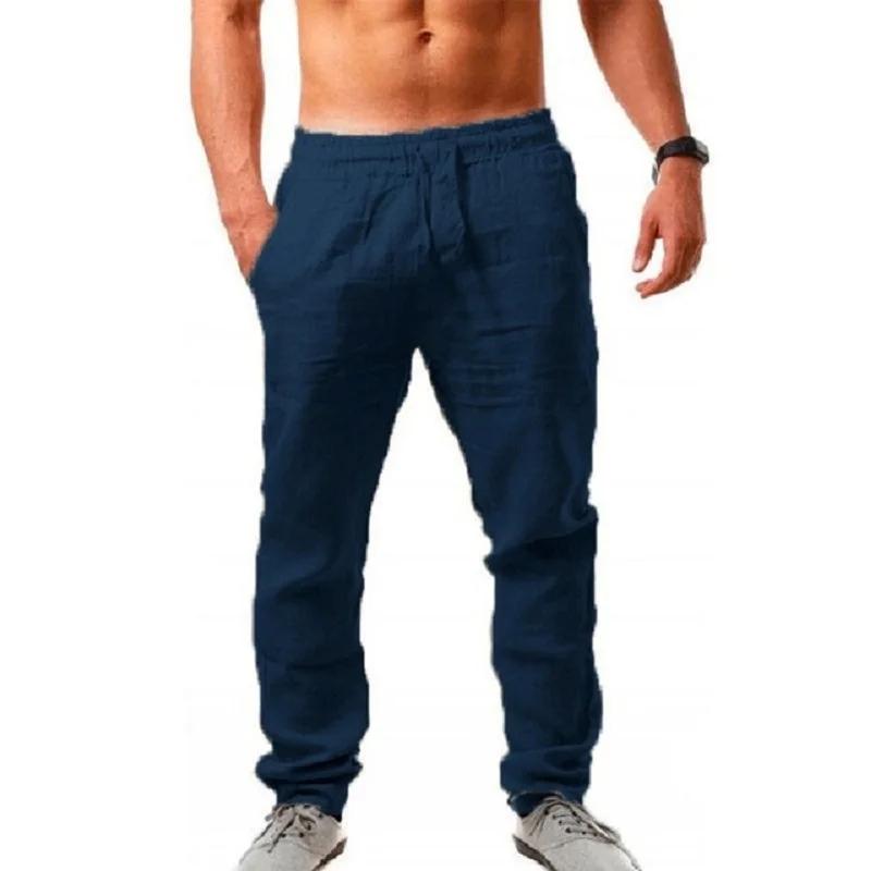 Calças de linho de algodão masculino outono novo respirável cor sólida calças de linho fitness streetwear S-3XL - Image 1
