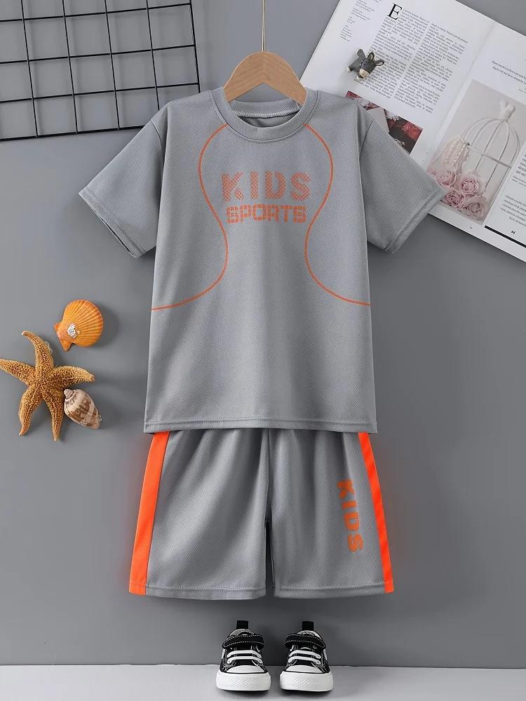 Conjunto de roupas para bebê menino e menina, camiseta respirável com carta impressa, top e shorts, fatos de treino para crianças, 2 partes - Image 1