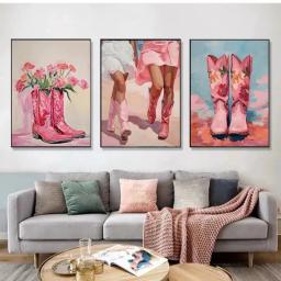 Unframed Cowgirl Rosa Botas Poster, Y2K Arte, Pintura da lona, Coastal Light, Menina, Quarto, Sala, Cosy, Wall Art, 3 peças - Image 4