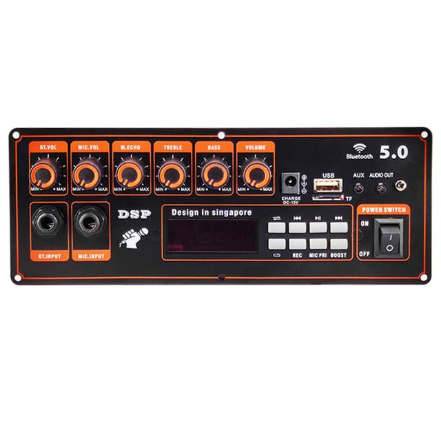 Placa Amplificadora Quadrada Dance com Suporte para Alto-falante, Bluetooth, AUX, MIC, TF-Card e Gravação de Disco U - Potência de 100W para 6-12" Speakers 12V