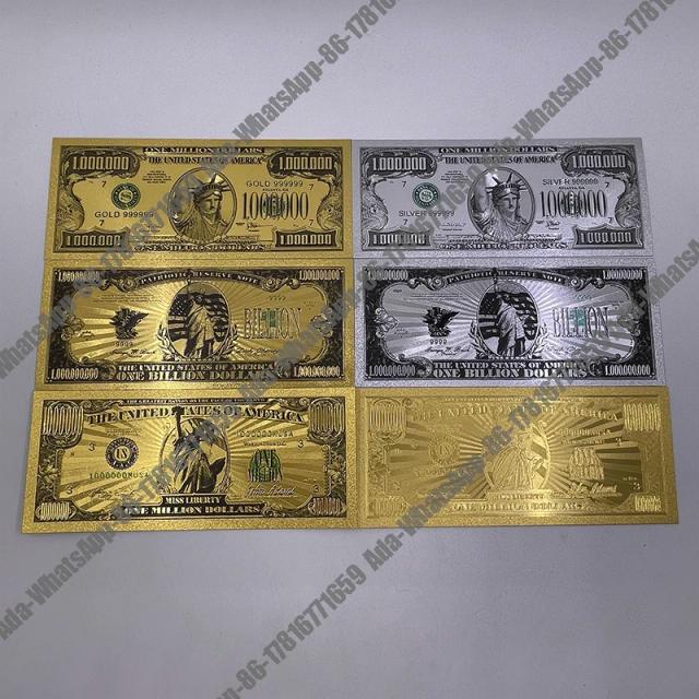 Nota de ouro 24k para coleção: cédula comemorativa, conta americana e terno do dólar em diversos valores novos