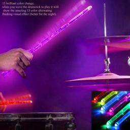 Baquetas luminosas com bateria recarregável, LED Light Up, 15 cores, Glow Drum Sticks, Acessório Profissional Instrumento Musical - Image 1