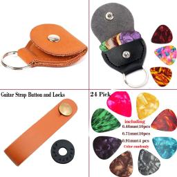 Couro genuíno Saco Estojo de Guitarra 2 PC Da Picareta Da Guitarra Titular Forma Chaveiro com Protetor de Guitarra Bloqueio Alça Bloco Cinta Braço Da Guitarra - Image 4
