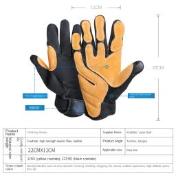 Yellow Cowhide Outdoor Tactical Rapel Luvas, Engrenagem esportiva de escalada engrossada, Rapel Gear - Image 2