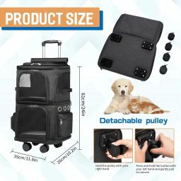 Compartimento duplo mochila gato, Pet Trolley Case com rodas, grande espaço, mochila para gatos, transportadora - Image 5