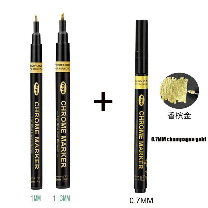 Metal de alto brilho cromado caneta marcador conjunto artesanal diy líquido oleoso toque-up tinta cor à prova dwaterproof água assinatura tinta caneta - Image 1