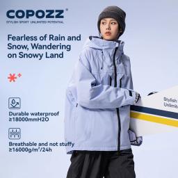 Copozz engrossar 3l jaqueta de esqui das mulheres dos homens à prova de vento à prova dwindproof água inverno casaco de esqui wear cor sólida com capuz quente snowboard terno de esqui - Image 1