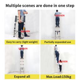 Escada telescópica única de aço inoxidável de 3.9m para escalada em casa Escada dobrável Escadas de engenharia para altura - Image 4