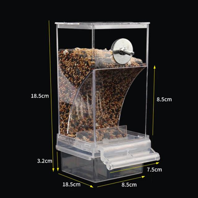 Alimentador Automático Transparente para Sementes de Pássaros: Caixa Suspensa com Calha Ideal para Gaiolas e Acessórios para Papagaios