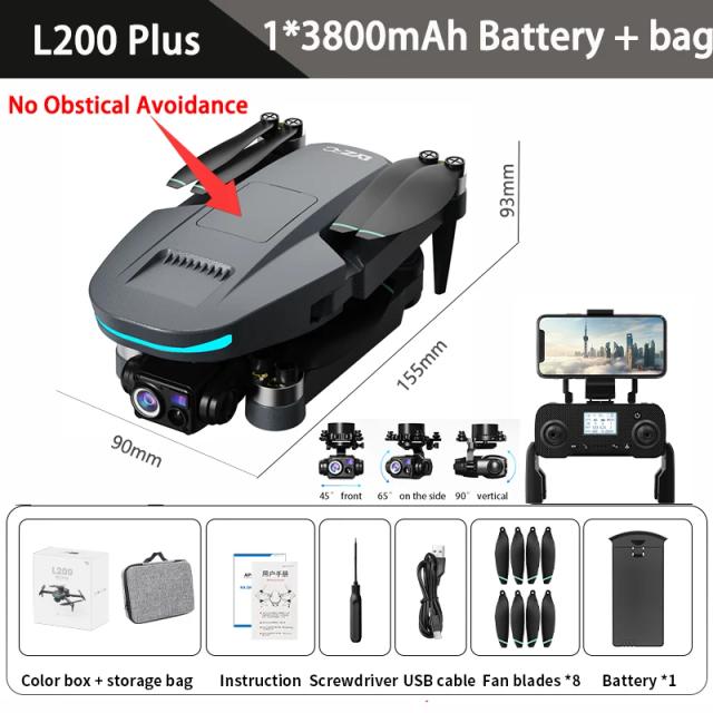 L200 Plus MAX Drone GPS 4K Câmera Gimbal 3 Eixos 360 Evitar Obstáculos 249g
