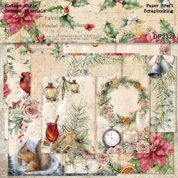 -Feliz Natal Papel de Scrapbooking Modelado, Pacote de Cartas Extravagantes, Papel Artesanal Leve, Tamanho A5, Estilo Vintage, Ca, 8 folhas - Image 1