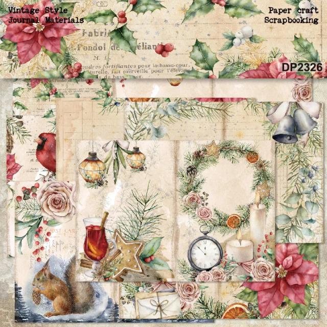 Papéis de Scrapbooking Vintage para Natal: Pacote com 8 Folhas de Cartões Artesanais no Tamanho A5