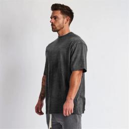Camisa masculina de ginástica, esportes de corrida, camiseta grande solta, algodão de manga curta, musculação, top de treino, verão - Image 2