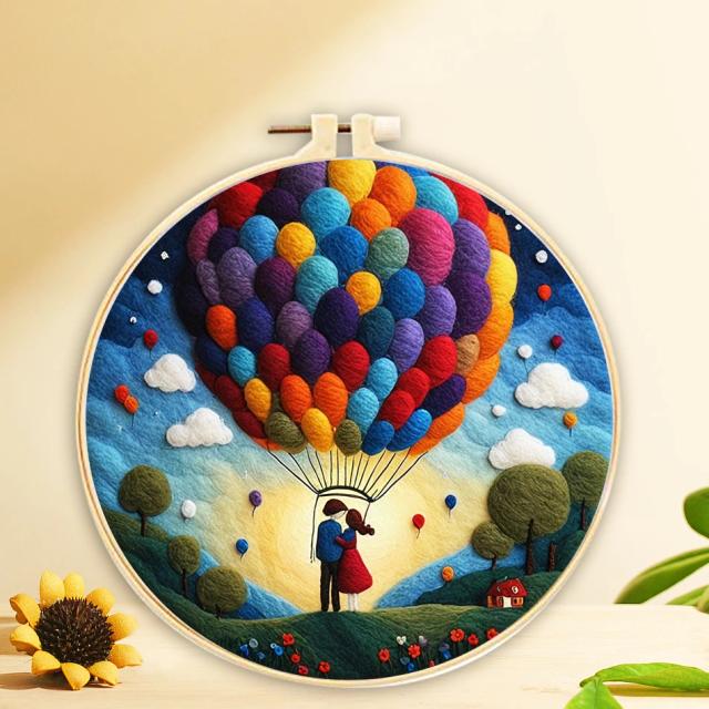 Kit de Pintura e Artesanato GATYZTORY para Iniciantes e Adultos - Feltragem de Lã e Bordado de Balão de Ar Quente.