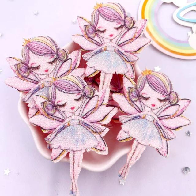 Tecido Glitter Colorido em Estilo Cartoon com Aplicação de Flores para DIY, 10 Peças de Acessórios para Costura e Laços Infantil