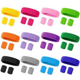Algodão Suor Absorvente Sports Sweatband Set, 2 Pulseiras, 1 Headband, Umidade Wicking, Faixa elástica da cabeça - Image 1