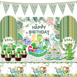 Dinosaur Birthday Party Supplies para crianças, balões, copos, placas, toalha de mesa, Talheres Set, Decorações - Image 1